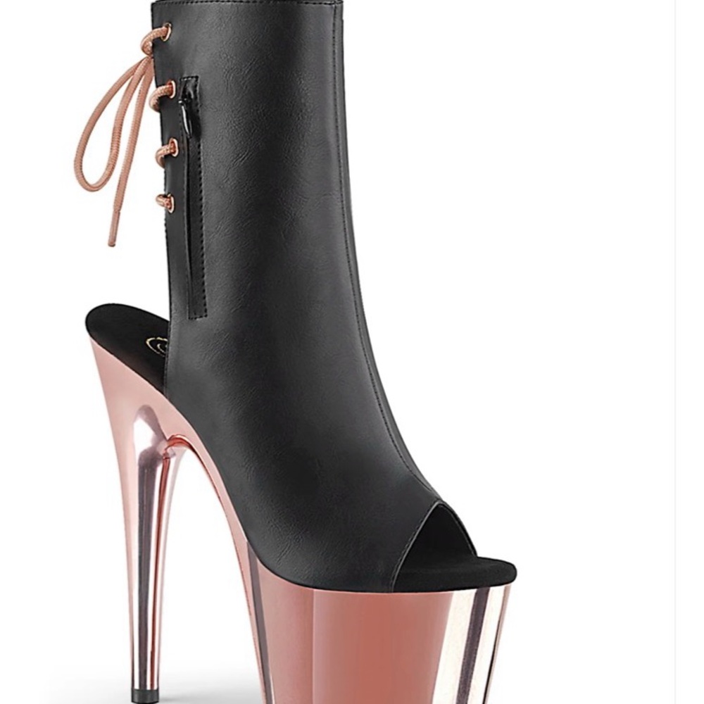 Pleaser Adore Black Rose Gold
Chrome Ankle Boot Mid-Calf
Platform Shoe Size 9